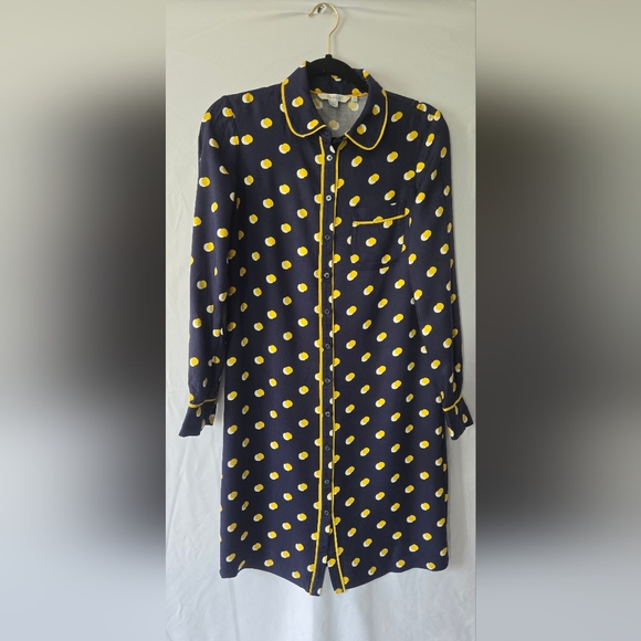 Boden Polka Dot Blue/Yellow Long Sleeve Button Shirt Dress Size 4 - Picture 2 of 6